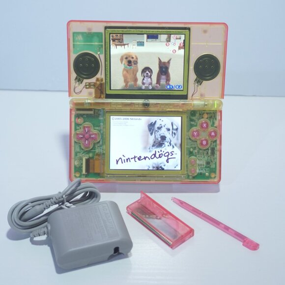 Nintendo DS Lite Transparent Clear Pink & Yellow Lemonade Handheld Game System - Picture 1 of 9